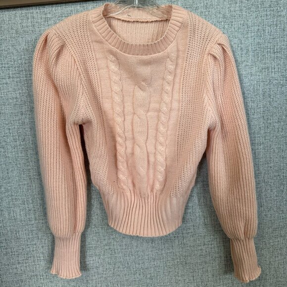 Cable Knit Sweater | Puff Sleeve Cropped Fit Size L - Picture 3 of 8